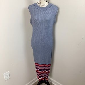 Ashley Steward Women’s Blue Knit Maxi Sleeveless Red Pink White Stripes Hem